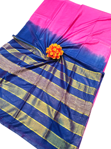 57009A - Tussar Silk Saree with elegant design in pallu (Pink & Blue) - Sarees Swadeshi Boutique