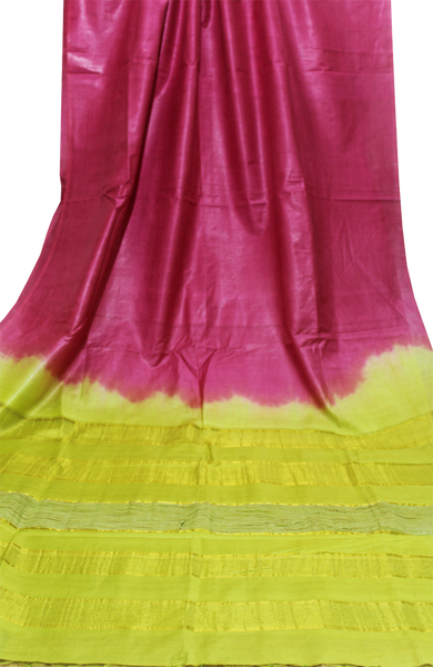 57011A - Tussar Silk Saree with elegant design in pallu (Maroon & Yellow) - Sarees Swadeshi Boutique
