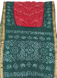 58025A - Bandhani cotton saree with Maroon and Green - Sarees Swadeshi Boutique