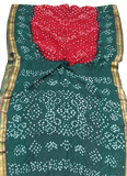 58025A - Bandhani cotton saree with Maroon and Green - Sarees Swadeshi Boutique