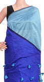 Silk Cotton plain saree with vibrant color combination and pompom lace in pallu- 61025A - Sarees Swadeshi Boutique