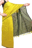 Silk Cotton plain saree with vibrant color combination and pompom lace in pallu- 61027A - Sarees Swadeshi Boutique