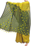 Silk Cotton plain saree with vibrant color combination and pompom lace in pallu- 61027A - Sarees Swadeshi Boutique