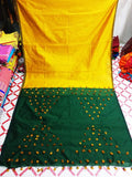 Silk Cotton plain saree with vibrant color combination and pompom lace in pallu- 61027A - Sarees Swadeshi Boutique