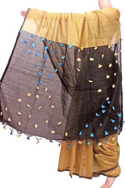 Silk Cotton plain saree with vibrant color combination and pompom lace in pallu- 61041A * Sale 50% OFF * - Sarees Swadeshi Boutique