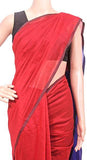 Silk Cotton plain saree with vibrant color combination (Red & Blue)- 61045A * Sale Rs.200 off * - Sarees Swadeshi Boutique