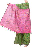 61054A - Silk Cotton saree with Madhubani print (Green) * Festival Collection * - Sarees Swadeshi Boutique