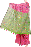 61055A - Silk Cotton saree with Madhubani print (Pink) * Festival Collection * - Sarees Swadeshi Boutique