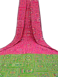 61055A - Silk Cotton saree with Madhubani print (Pink) * Festival Collection * - Sarees Swadeshi Boutique