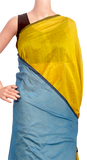 61073A - Silk Cotton plain saree with vibrant color combination (Yellow & Blue) * New Collection * - Sarees Swadeshi Boutique