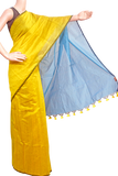 61073A - Silk Cotton plain saree with vibrant color combination (Yellow & Blue) * New Collection * - Sarees Swadeshi Boutique