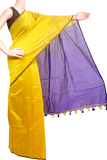 61074A - Silk Cotton plain saree with vibrant color combination (Yellow & Ink Blue) * New Collection * - Sarees Swadeshi Boutique