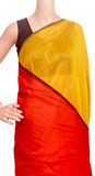 61075A - Silk Cotton plain saree with vibrant color combination (Mustard & Red) * New Collection * - Sarees Swadeshi Boutique