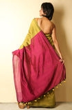 61075A - Silk Cotton plain saree with vibrant color combination (Mustard & Red) * New Collection * - Sarees Swadeshi Boutique