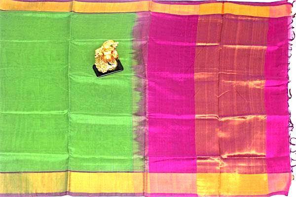 Kanchipuram Pure Silk cotton sarees with kaddi Golden Border - (64072A) - Sarees Swadeshi Boutique