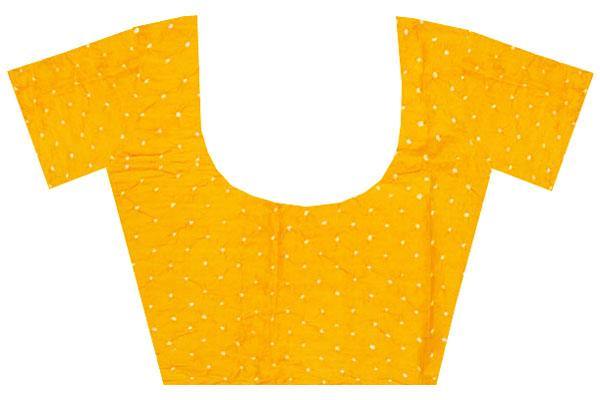 Bandhani cotton Blouse material with attractive dots (Yellow) - 65502A - Blouse Swadeshi Boutique