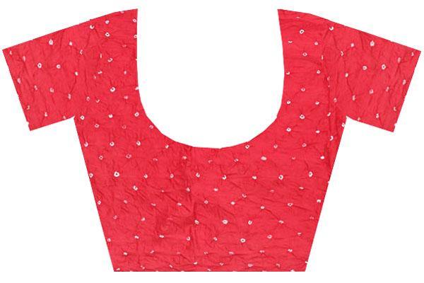 Bandhani cotton Blouse material with attractive dots (Red) - 65504A - Blouse Swadeshi Boutique