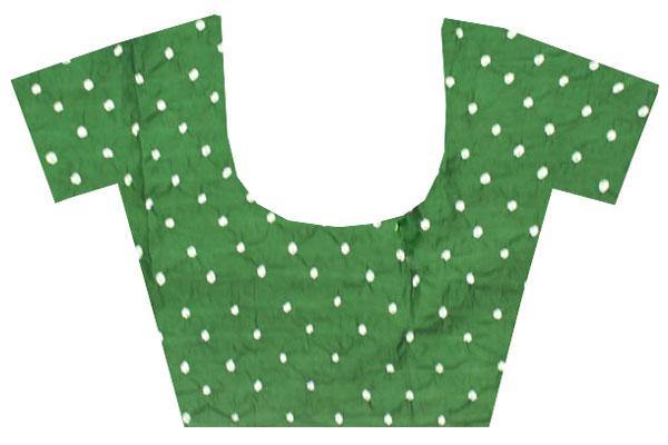 Bandhani cotton Blouse material with attractive dots (Pea Green) - 65512A - Blouse Swadeshi Boutique