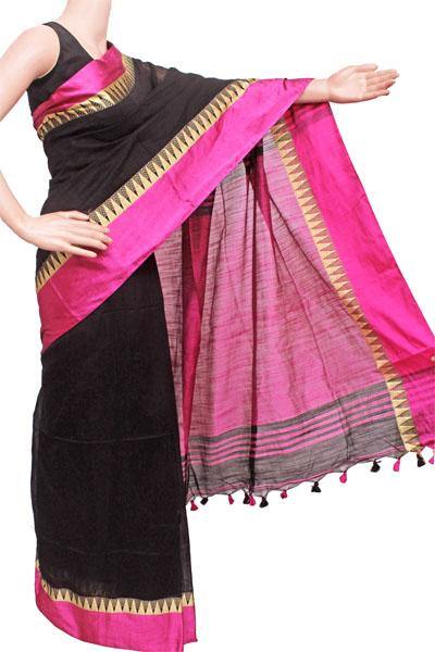 Silk Cotton saree with Temple border (Black)- 68052A*New arrival! Rs.200 Off * - Sarees Swadeshi Boutique