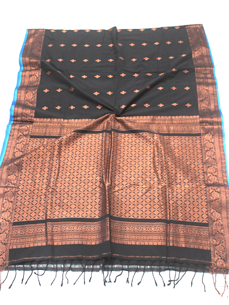 68067C - Silk Cotton saree with copper zari in border and pallu (Black) *New arrival* - Sarees Swadeshi Boutique