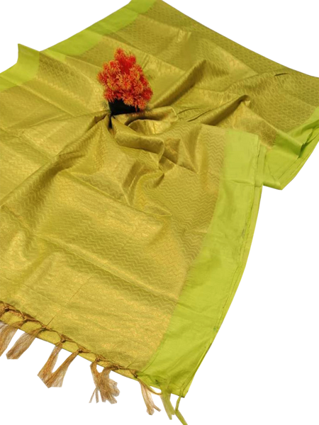 68073A - Silk Cotton saree with zari allover the saree (Lemon Yellow) *New arrival* - Sarees Swadeshi Boutique