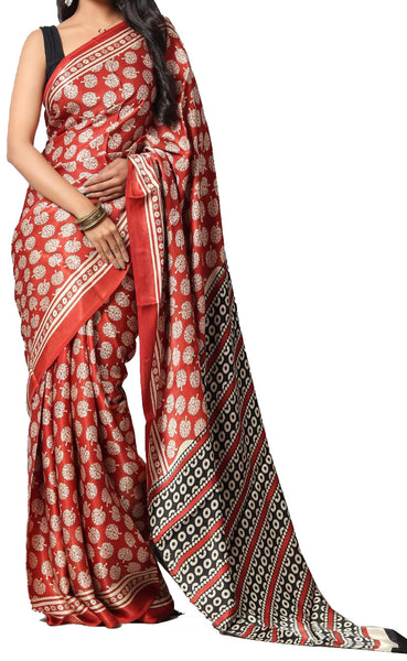 73012A - Gajji satin silk sarees with hand block design all over - Sarees Swadeshi Boutique