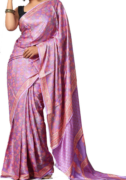 73013A - Gajji satin silk sarees with hand block design all over - Sarees Swadeshi Boutique