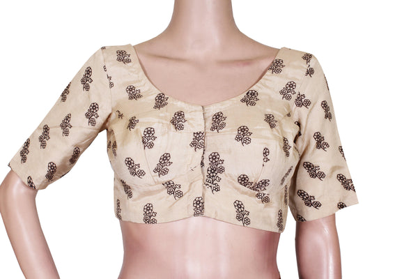 Kalamkari Crepe Silk Ready-made Blouse - Beige (75001B) Size-38 - Swadeshi Boutique