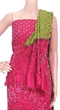 Bandhani art silk salwar material (3 piece set) Dark pink & Green - 81015S - Chudi Swadeshi Boutique