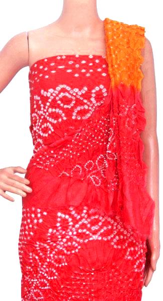 Bandhani art silk salwar material (3 piece set) Pink & Orange- 81016S - Chudi Swadeshi Boutique