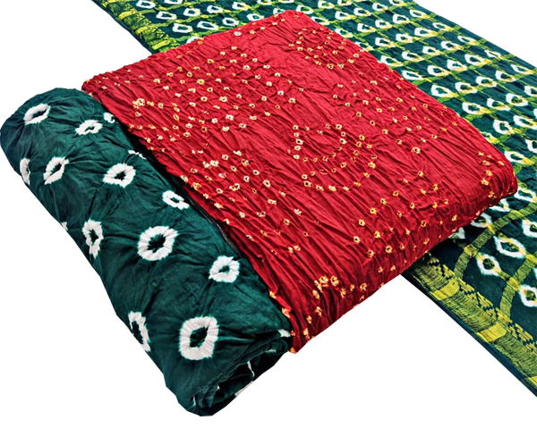 81038C - Bandhani cotton salwar materials (3 piece set) Red & Green