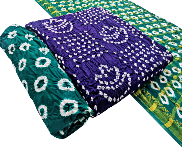 81042C - Bandhani cotton salwar materials (3 piece set) Blue & Green