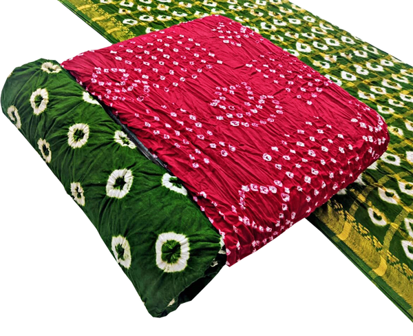 81044C - Bandhani cotton salwar materials (3 piece set) Red & Green