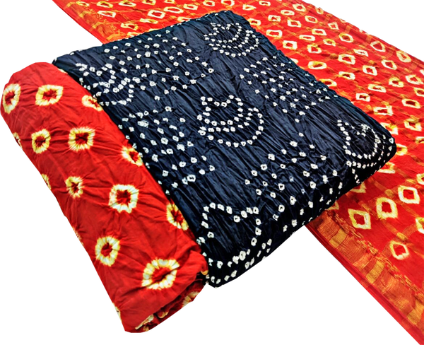 81047C - Bandhani cotton salwar materials (3 piece set) Blue & Fanta