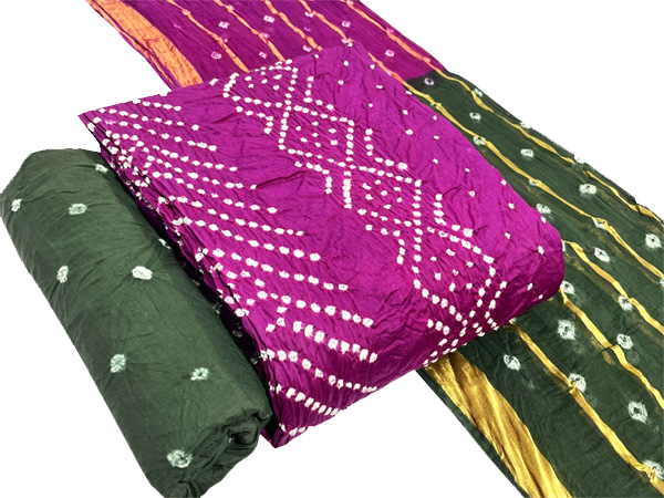 81048C - Bandhani cotton salwar materials (3 piece set) Pink & Green