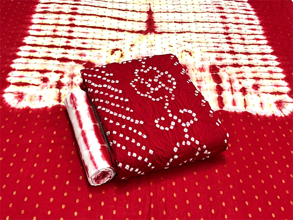 81055C - Bandhani cotton salwar materials (3 piece set) Red