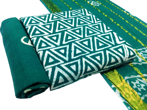 82073A - Cotton with Batik wax print (Bottom & Tops) + Shifon Dhuppatta - Salwar Set (3 piece material)