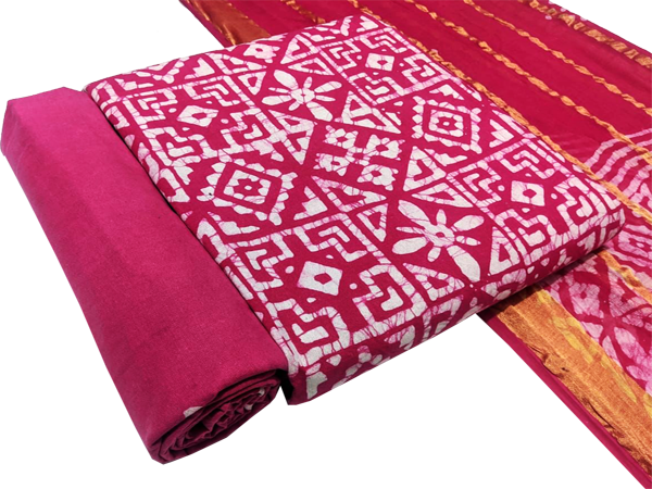 82082A - Cotton with Batik wax print (Bottom & Tops) + Shifon Dhuppatta - Salwar Set (3 piece material)