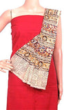 Kalamkari Cotton Salwar set material - 85014A (3 Piece - Plain Tops, Kalamkari Bottom, Dhuppatta) - Chudi Swadeshi Boutique