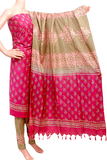 87004A - Silk Cotton with Block print Salwar set material (3 Piece - Tops, Bottom, Dhuppatta) - Chudi Swadeshi Boutique