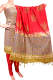 87008A - Silk Cotton with Block print Salwar set material (3 Piece - Tops, Bottom, Dhuppatta) - Chudi Swadeshi Boutique