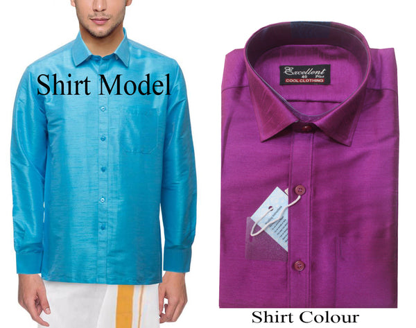 Traditional Raw Silk Shirt for men - full sleeve (Pink) - 90031A - Shirts & Tops Swadeshi Boutique