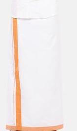 Men's Cotton Dhoti with attractive 1.5 inch border (Sunset Orange) 3.8 meters - 93030A *SALE* - Dhoti Swadeshi Boutique