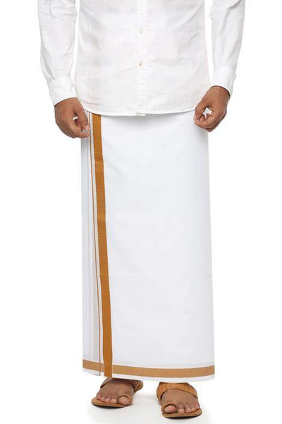 Men's Cotton Dhoti with attractive border (Mustard) 3.65 meters - 93035A *SALE* - Dhoti Swadeshi Boutique