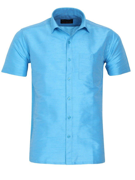 Traditional Raw Silk Shirt for men (Sky Blue) - 90024A - Shirts Swadeshi Boutique