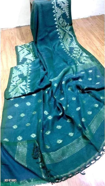 Linen Saree premium quality with beautiful Jamdhani Work - 76008A *Sale 40% Off* - Sarees Swadeshi Boutique
