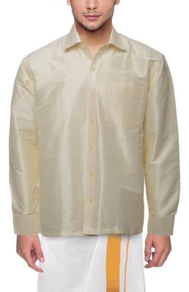 Traditional Raw Silk Shirt for men - full sleeve (Half White) - 90005A - Shirts Swadeshi Boutique