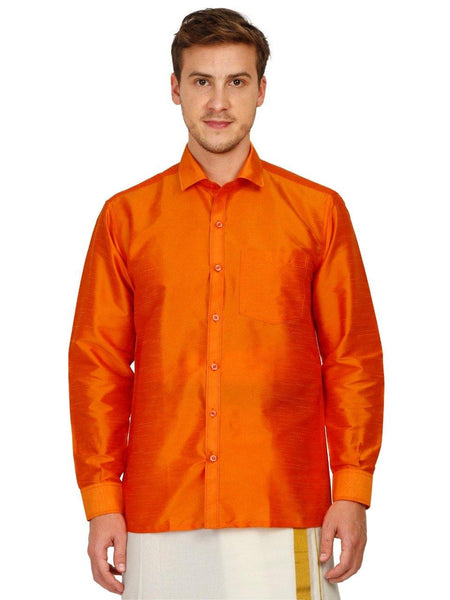 Traditional Raw Silk Shirt for men - full sleeve (Fanta) - 90009A - Shirts Swadeshi Boutique
